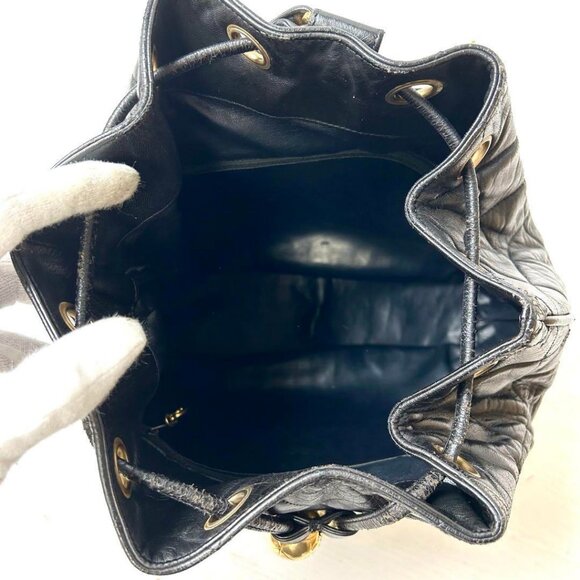 RARE Authentic CHANEL Vintage CC Lambskin Leather Backpack Shoulder Bag Black - Picture 14 of 16
